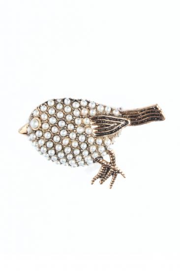 Moberi Bird Kristal Taşlı Broş İnci 3,5x2,5 Cm